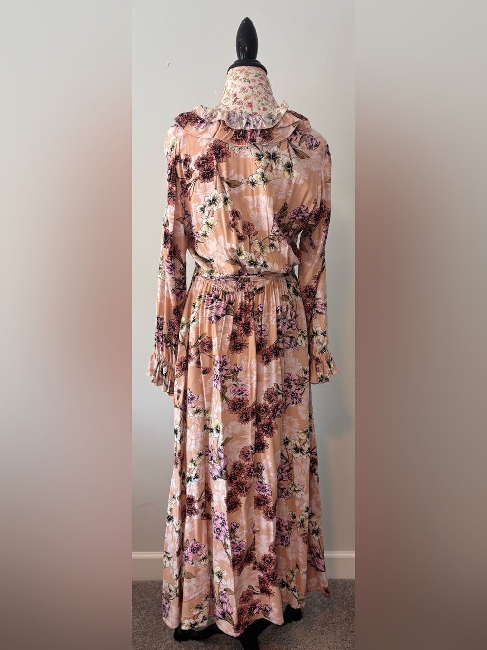 JAASE Talulah Womens Pink Floral Ruffle Maxi Dress Sz XL Flowy Boho Hippie Fairy